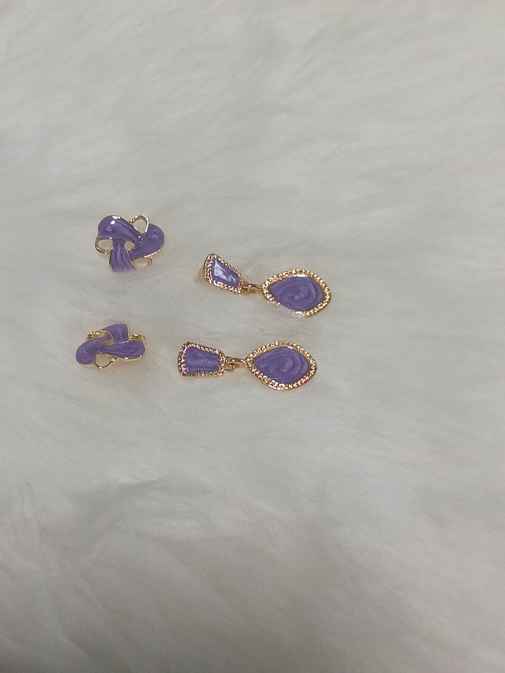 Gold-Tone Purple Enamel Drop Earrings and Stud Set